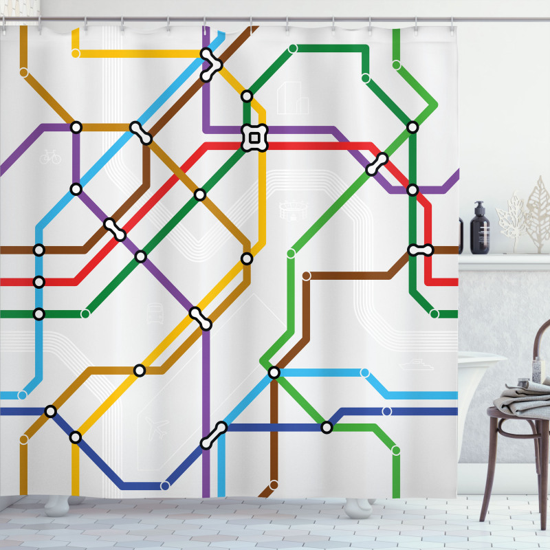 Vibrant Striped Metro Route Shower Curtain