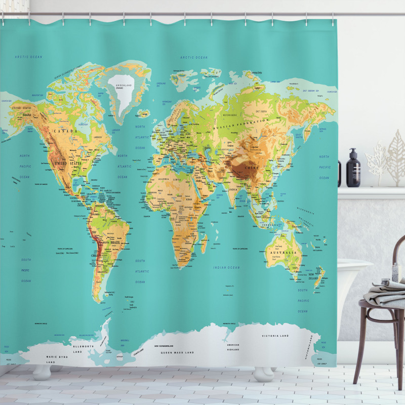 World Geography Continents Shower Curtain