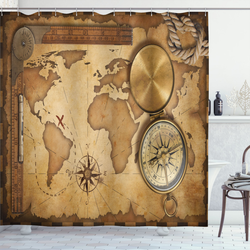 Aged Antique Treasure Map Shower Curtain