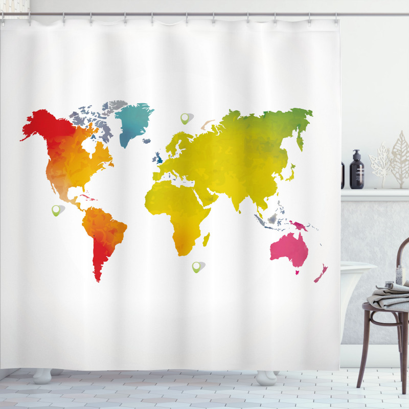 Continents World Watercolor Shower Curtain