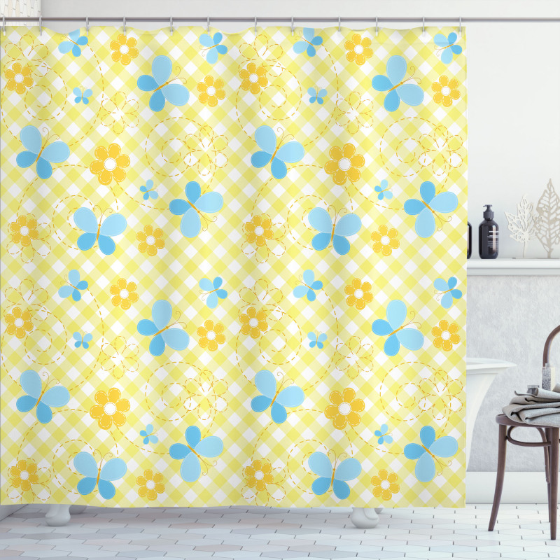 Kids Daisy Butterfly Shower Curtain