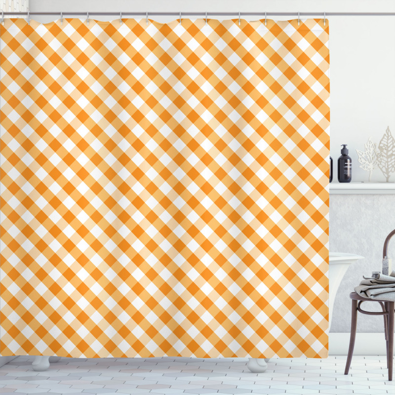 Orange Gingham Tile Shower Curtain