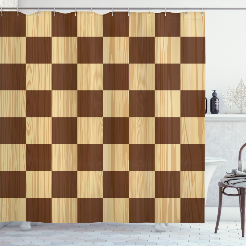 Checkerboard Wooden Shower Curtain