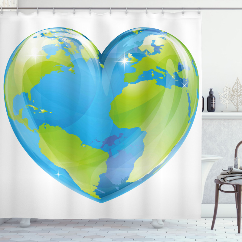 Vibrant Globe Heart Shape Shower Curtain