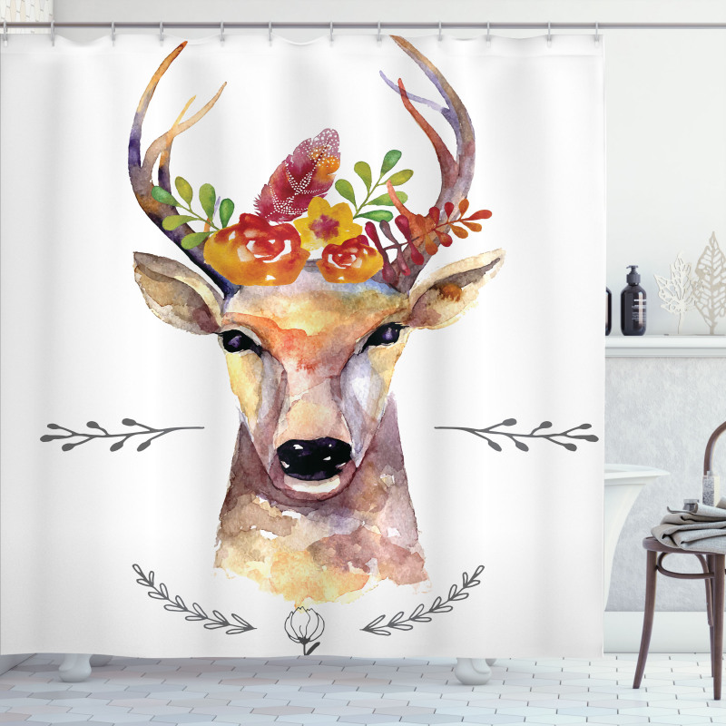 Watercolor Deer Rustic Shower Curtain