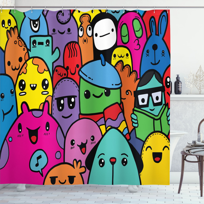 Colorful Doodle Monsters Shower Curtain