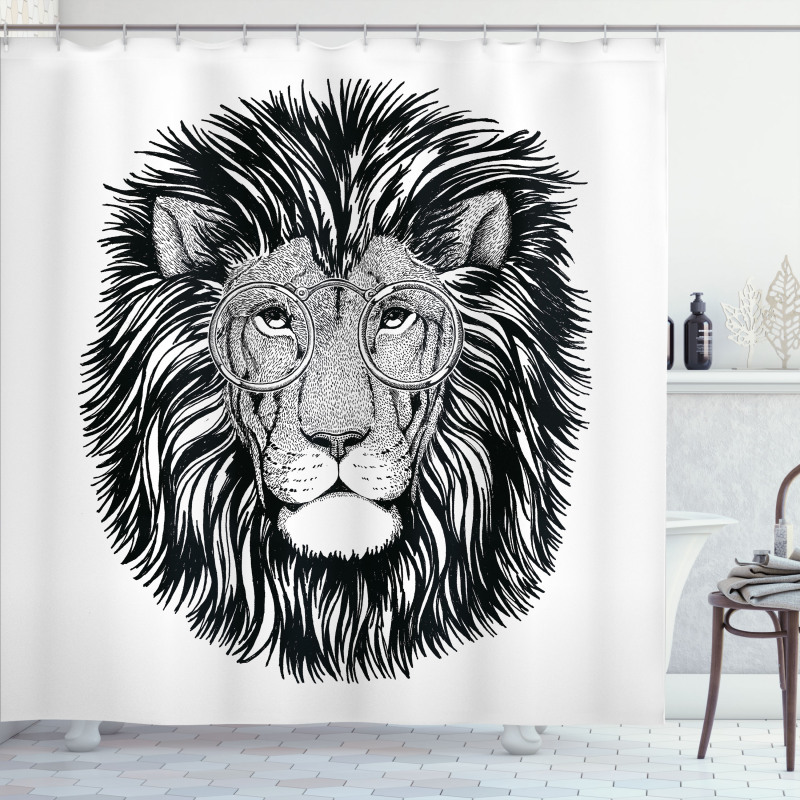 Wild Hipster Lion Glasses Shower Curtain