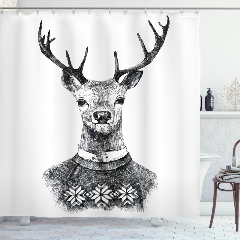Deer Nordic Sweater Xmas Shower Curtain
