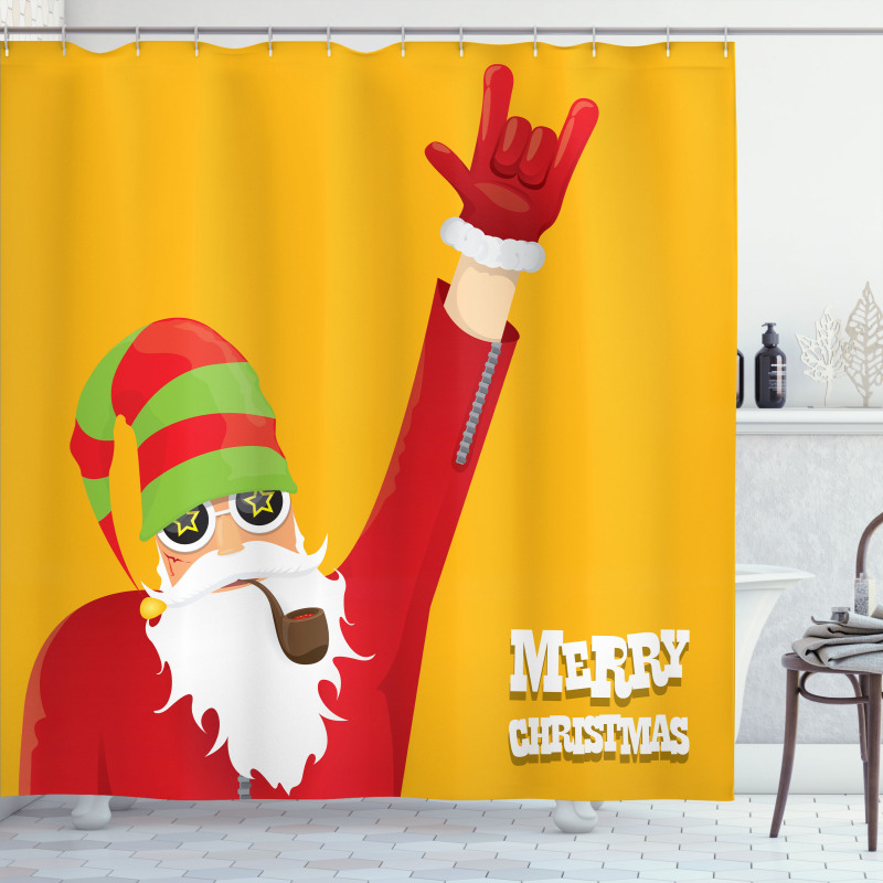 Biker Santa Smoking Pipe Shower Curtain