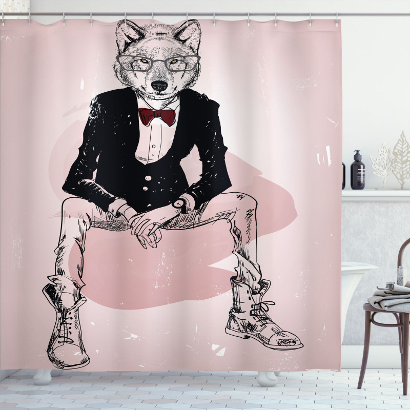 Hipster Wild Wolf Glasses Shower Curtain