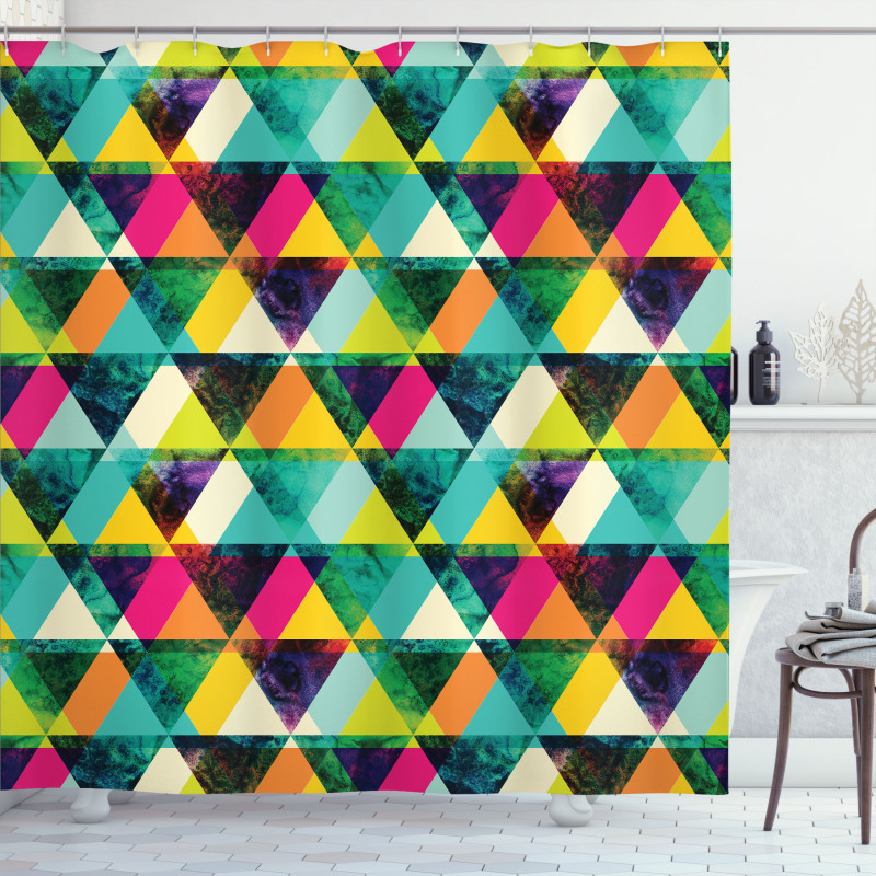 Vibrant Triangles Grunge Shower Curtain