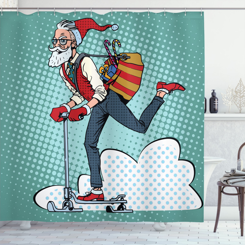 Pop Art Hipster Santa Shower Curtain