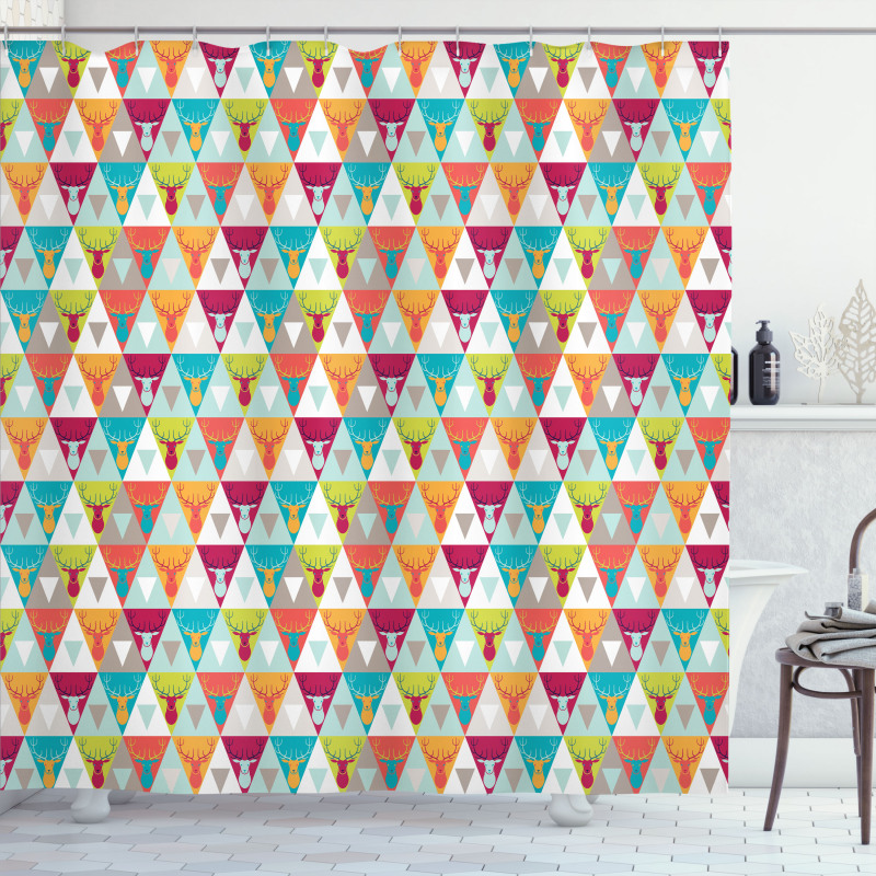 Triangles with Deer Heads Shower Curtain
