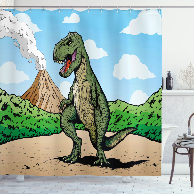 T-Rex Active Volcano Shower Curtain
