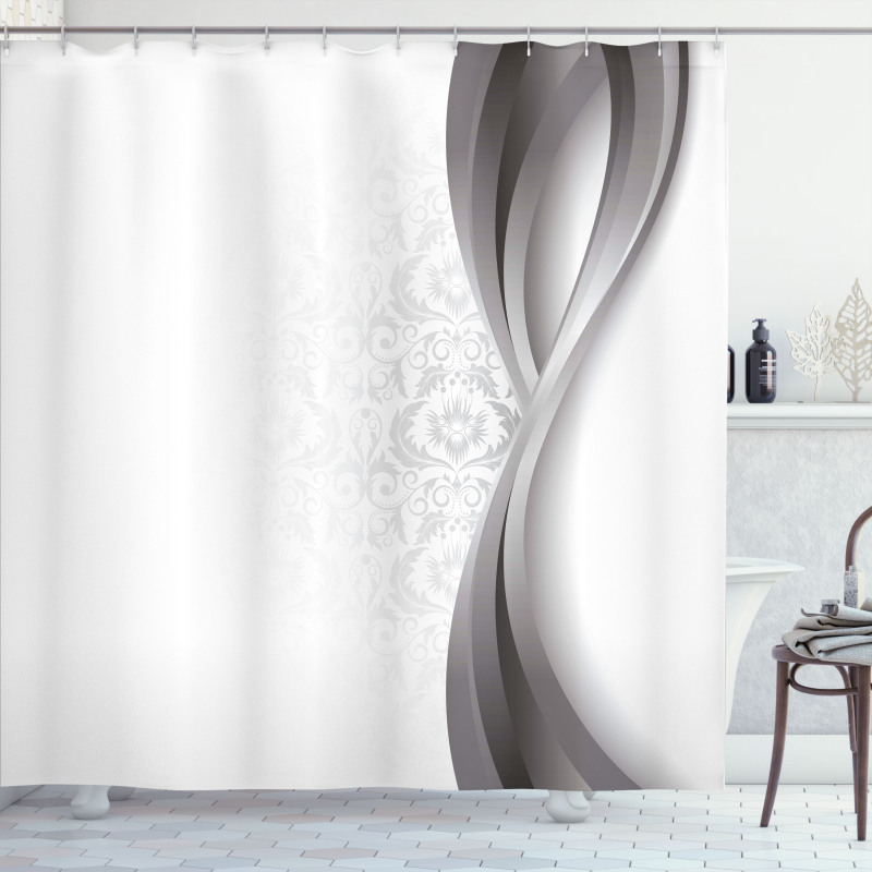 Wavy Stripes and Flowers Shower Curtain