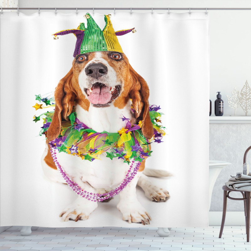 Happy Dog Jester Hat Shower Curtain