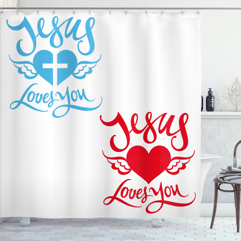 He Loves You Calligraphy Shower Curtain