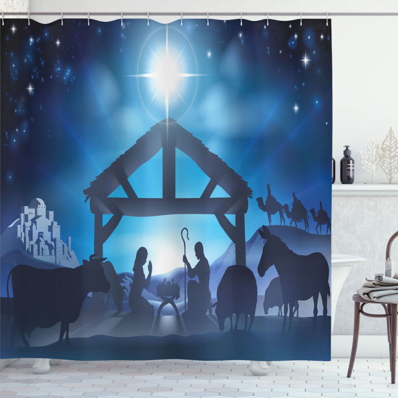 Birth Night Christmas Star Shower Curtain