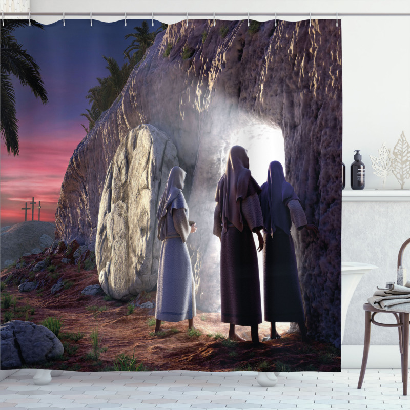 Finding Empty Tomb Motif Shower Curtain