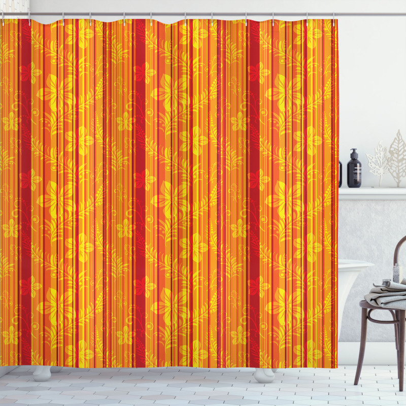 Vertical Stripes Floral Shower Curtain