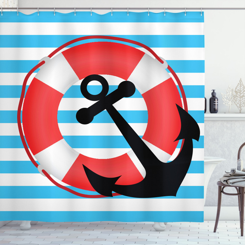 Lifebuoy Anchor Design Shower Curtain