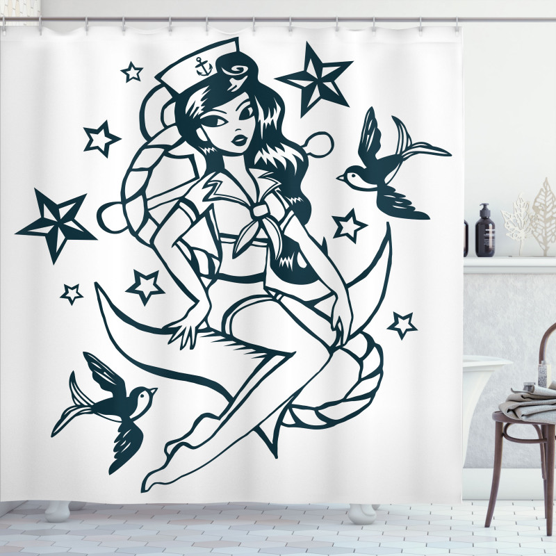 Pin-up Girl Sailor Suit Shower Curtain