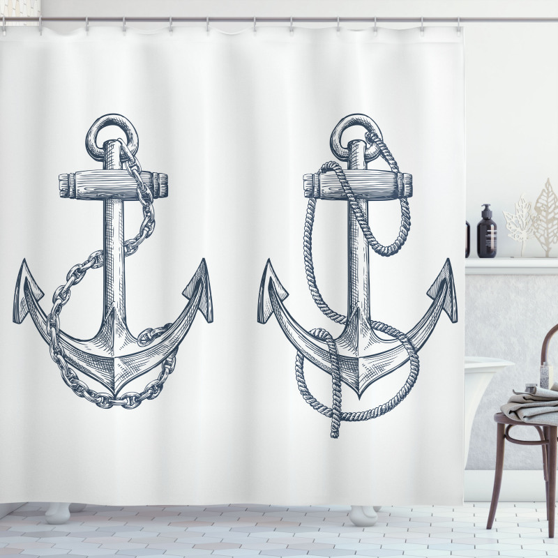Vintage Sketch of Anchor Shower Curtain