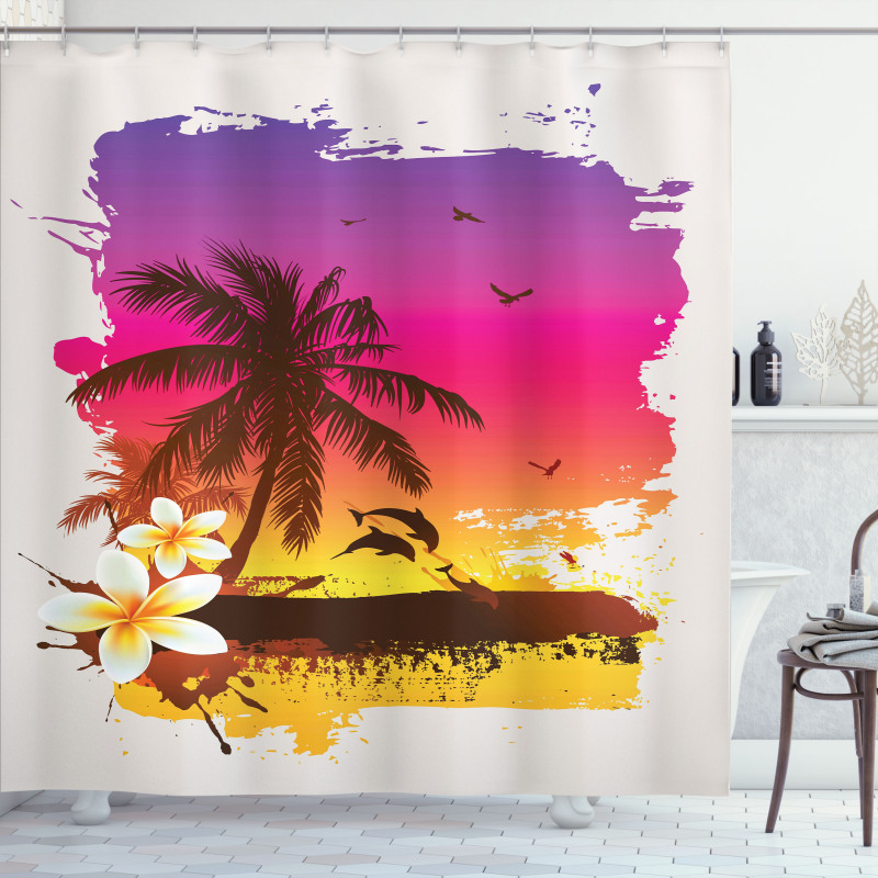 Tropical Beach Sunset Shower Curtain
