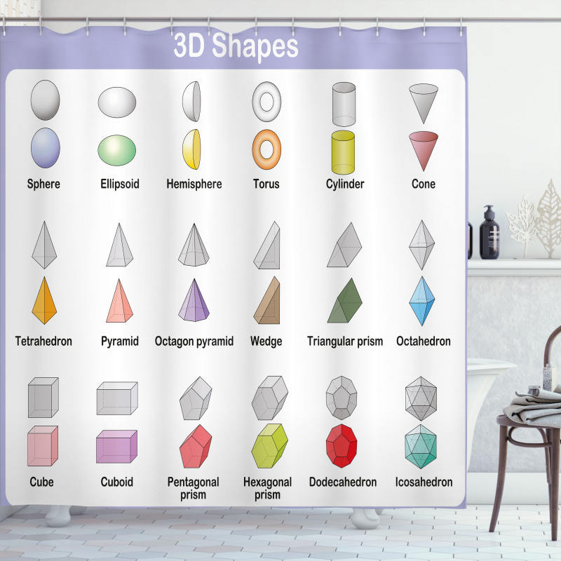 3D Shapes School Theme Shower Curtain