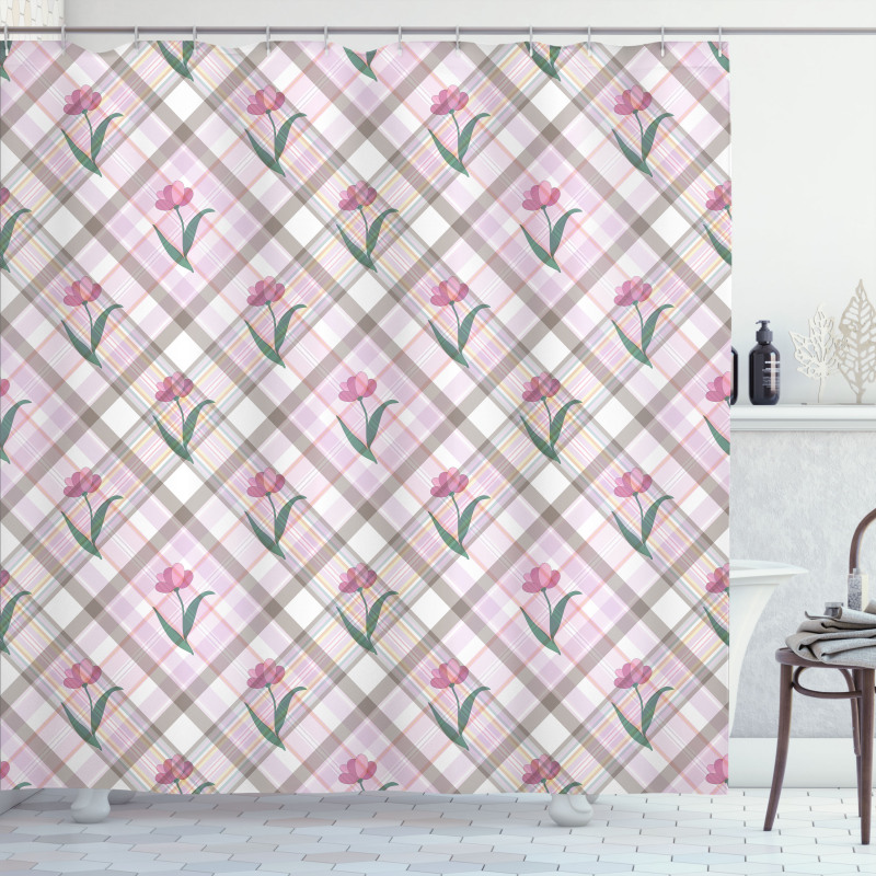 Diagonal Lines Floral Shower Curtain