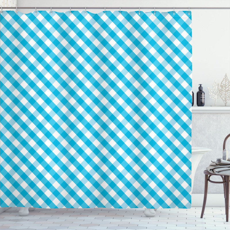 Aqua Stripes Diagonal Shower Curtain
