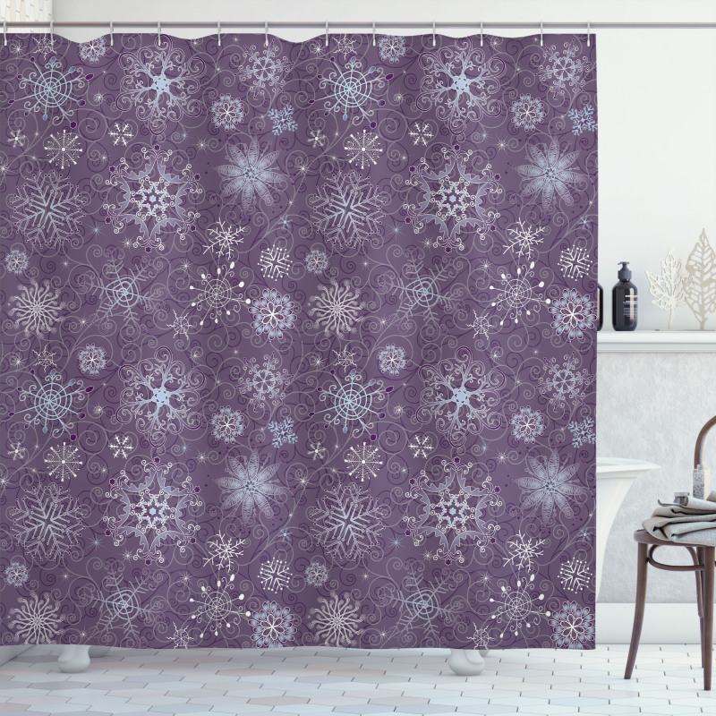 Xmas Snowflakes Floral Shower Curtain