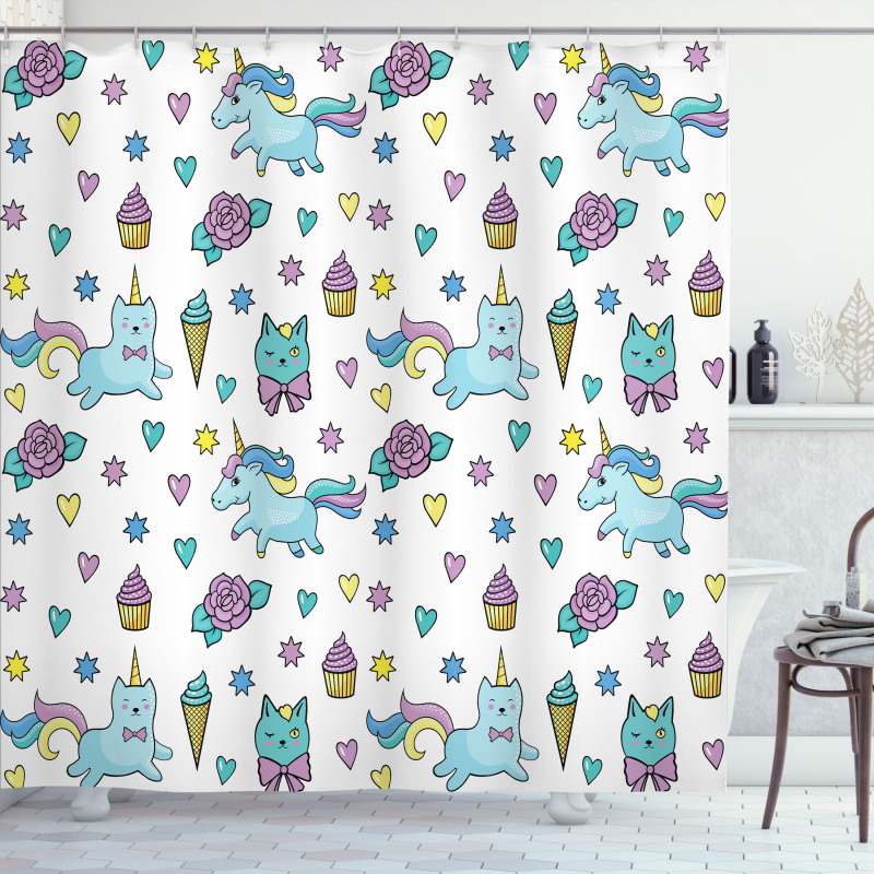 Hearts Stars Floral Shower Curtain