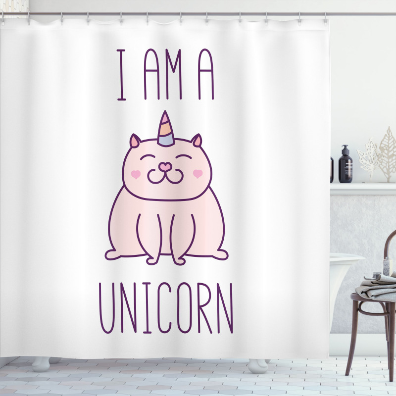 Eğlenceli Duş Perdesi Mor Kedi Unicorn