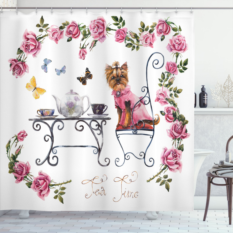 Terrier in Pink Dress Shower Curtain