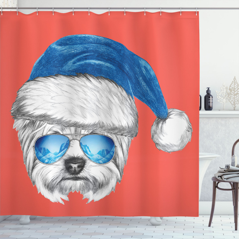Blue Santa Hat Funny Shower Curtain