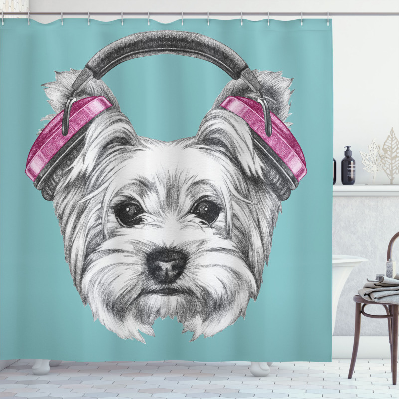Headphones Music Dog Shower Curtain