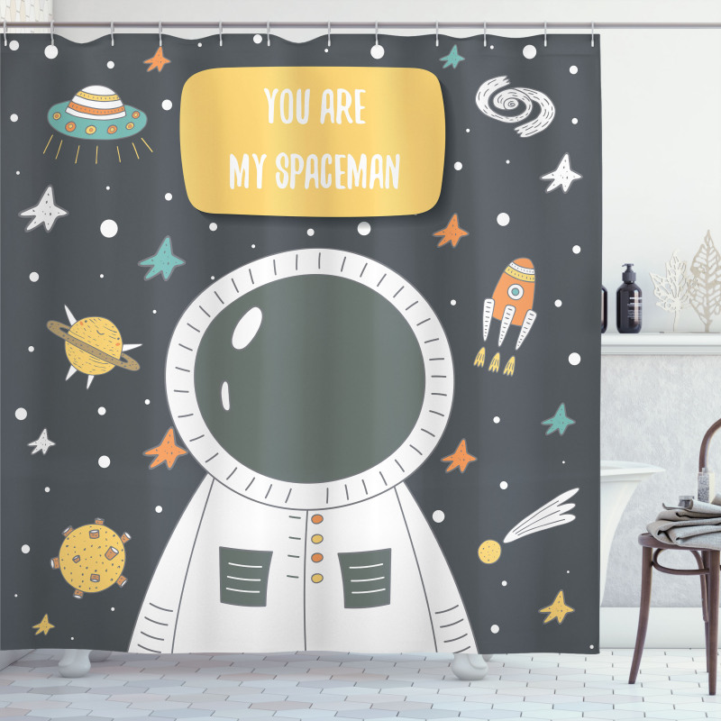 Cosmic Doodle Rocket Shower Curtain