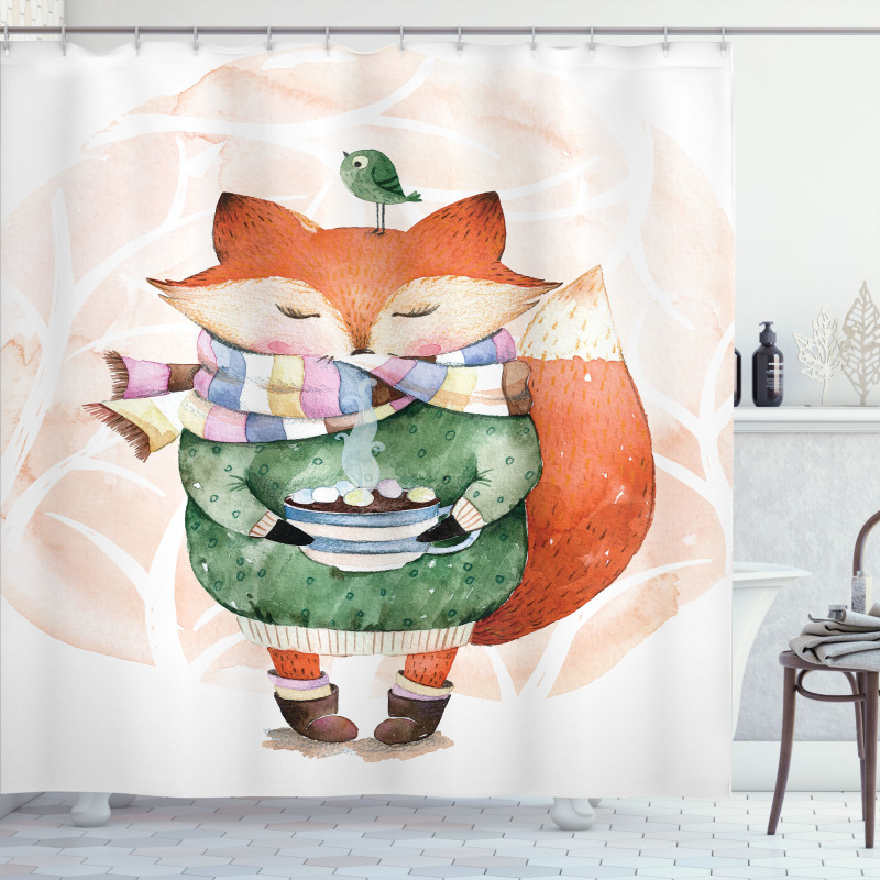 Fox Coffee Bird Shower Curtain