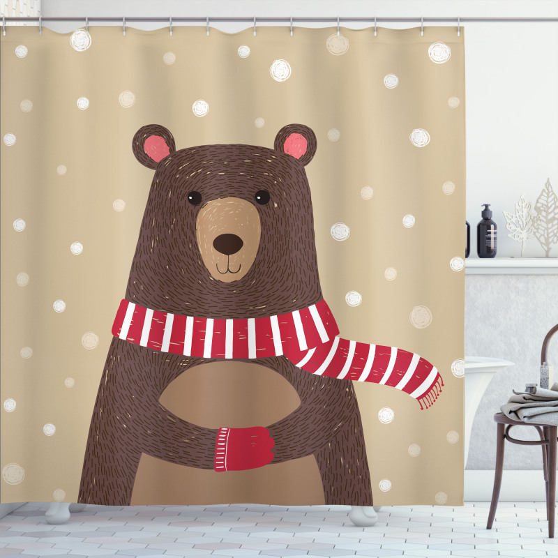 Bear Red Scarf Shower Curtain