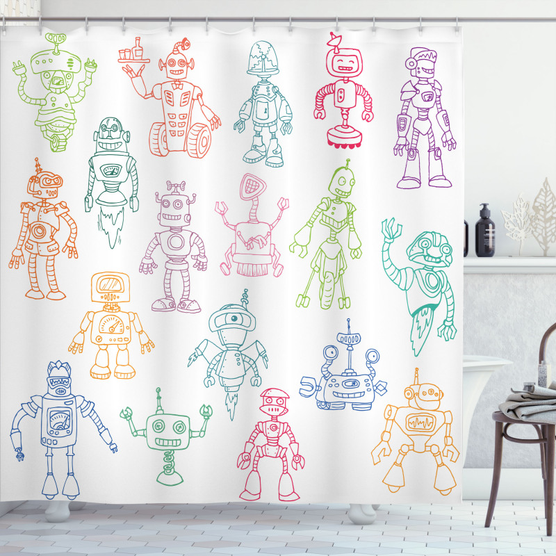 Robots Performing Tasks Shower Curtain