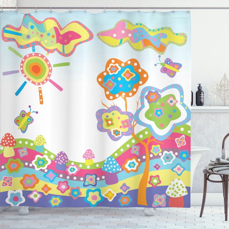 Children Drawing Hill Shower Curtain