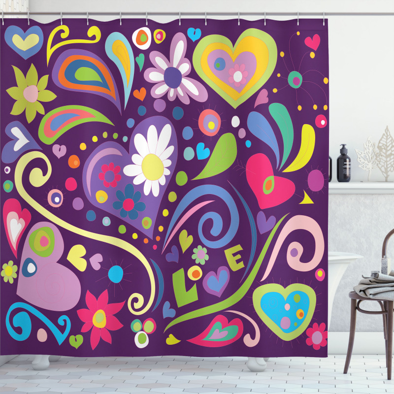 Sixties Inspired Love Shower Curtain