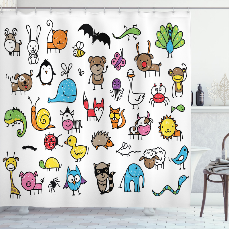 Cartoon Nursery Animals Shower Curtain
