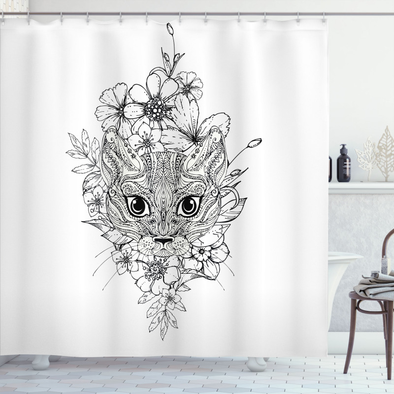Hand Drawn Cat Image Shower Curtain