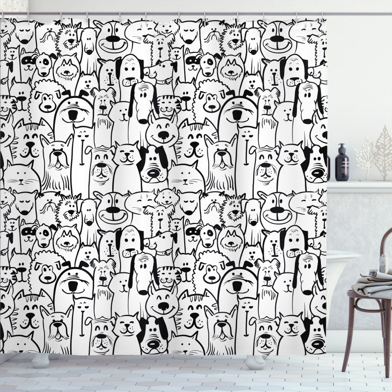 Dogs and Cat Composition Shower Curtain