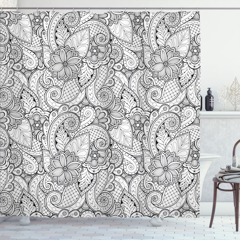 Monochrome Doodle Flora Shower Curtain