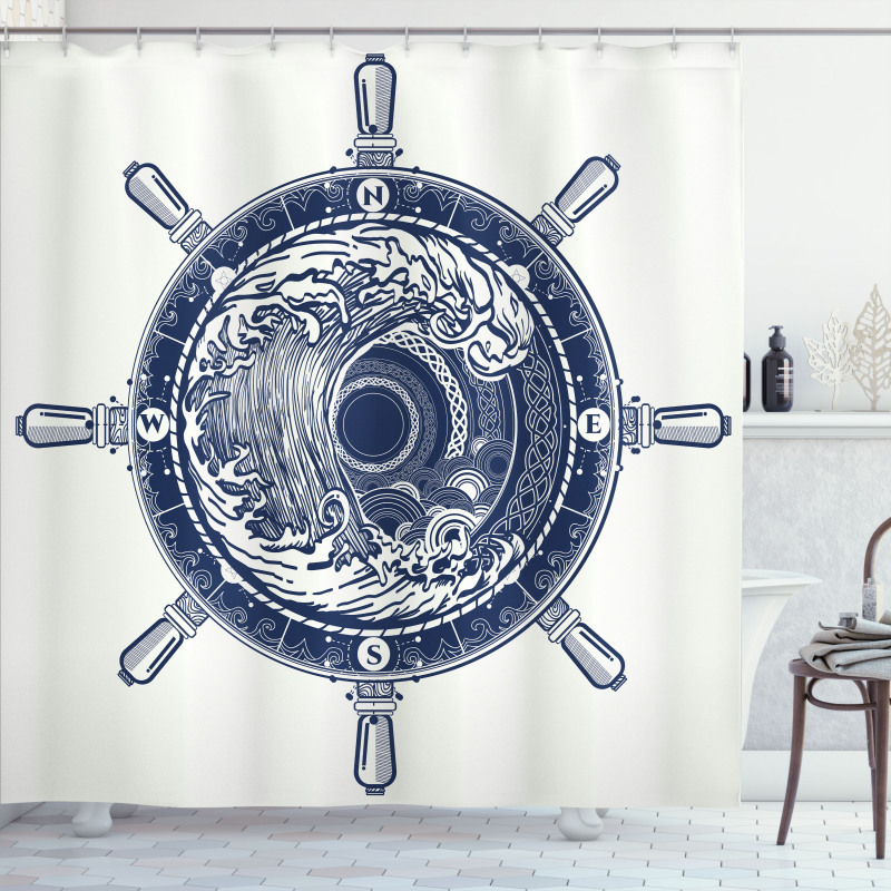 Sea Compass Tsunami Shower Curtain