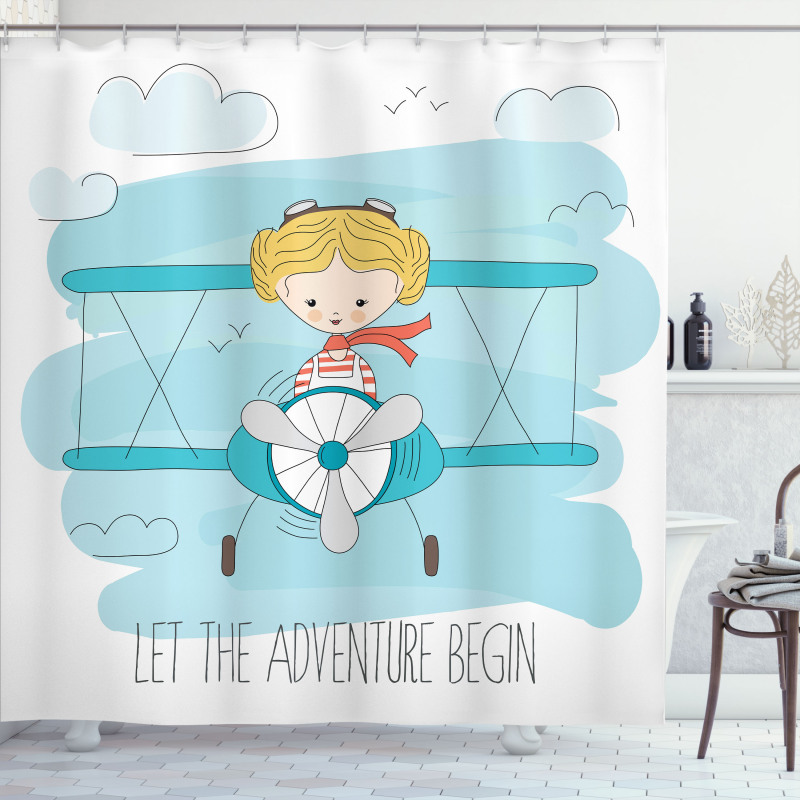 Girl on Plane Shower Curtain