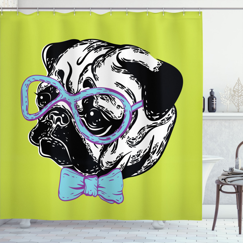Pug with a Bow Tie Shower Curtain